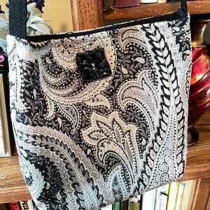 Chic Black and Gray Paisley Shoulder Bag